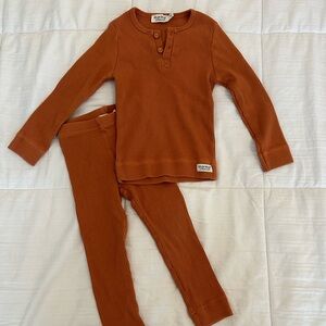 Rust Orange MarMar Copenhagen Ribbed Henley and Leggings Set size 2Y